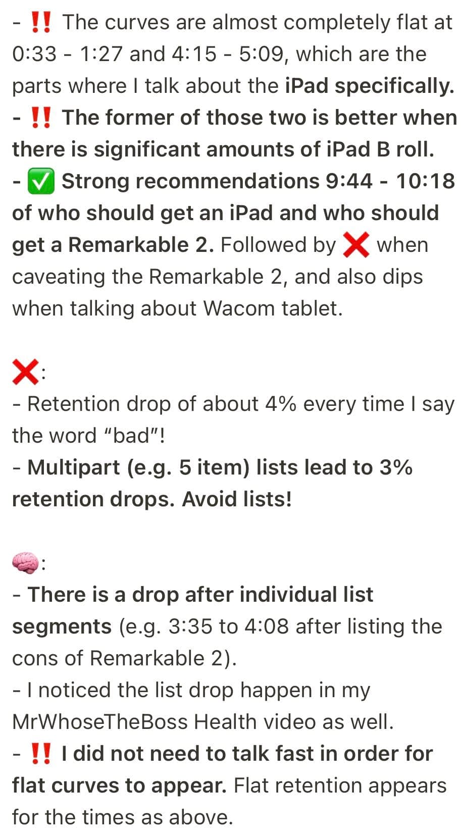 Retention graph notes on iPad